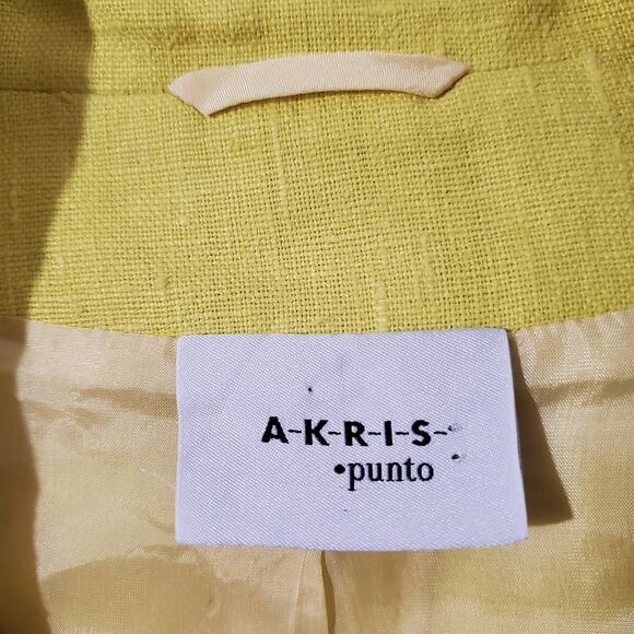 Akris Punto 100% Linen Yellow Roll Tab Short Sleeve Blazer Jacket Womens Size 12 - Picture 9 of 13
